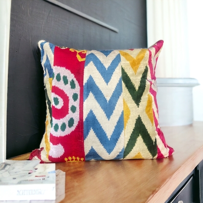 Picture of PATCHWORK SILK IKAT VELVET  PILLOW